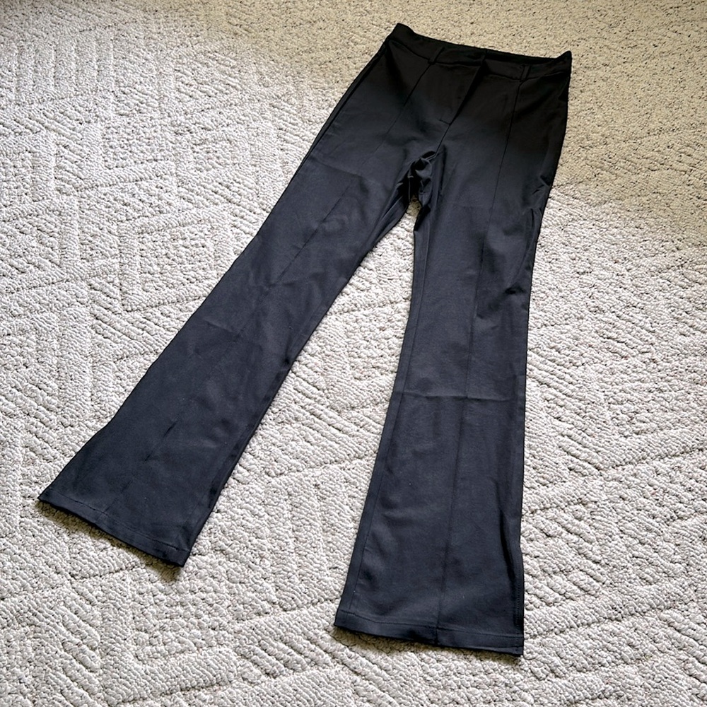 SHEIN teen black stitching flared pants with side slits